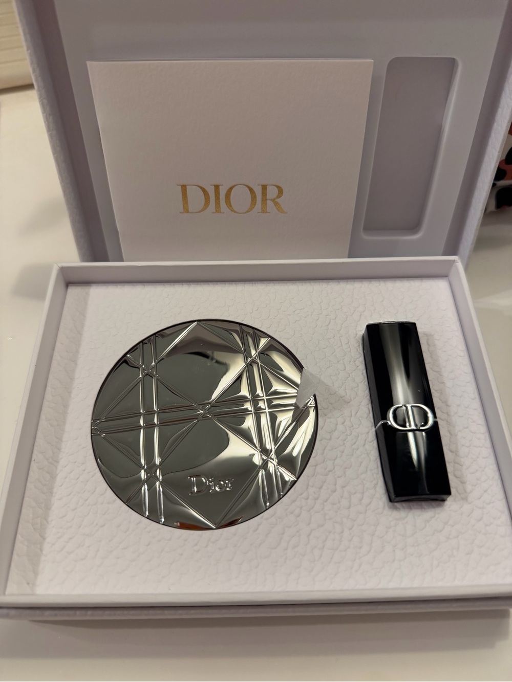 Dior Compact Mirror & Lip Case Set - Silver/Black